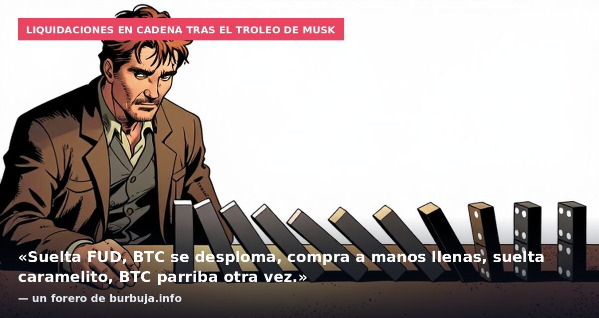 Liquidaciones en cadena tras el troleo de Musk: «Suelta FUD, BTC se desploma, compra a manos llenas, suelta caramelito, BTC parriba otra vez.» — un forero de burbuja.info