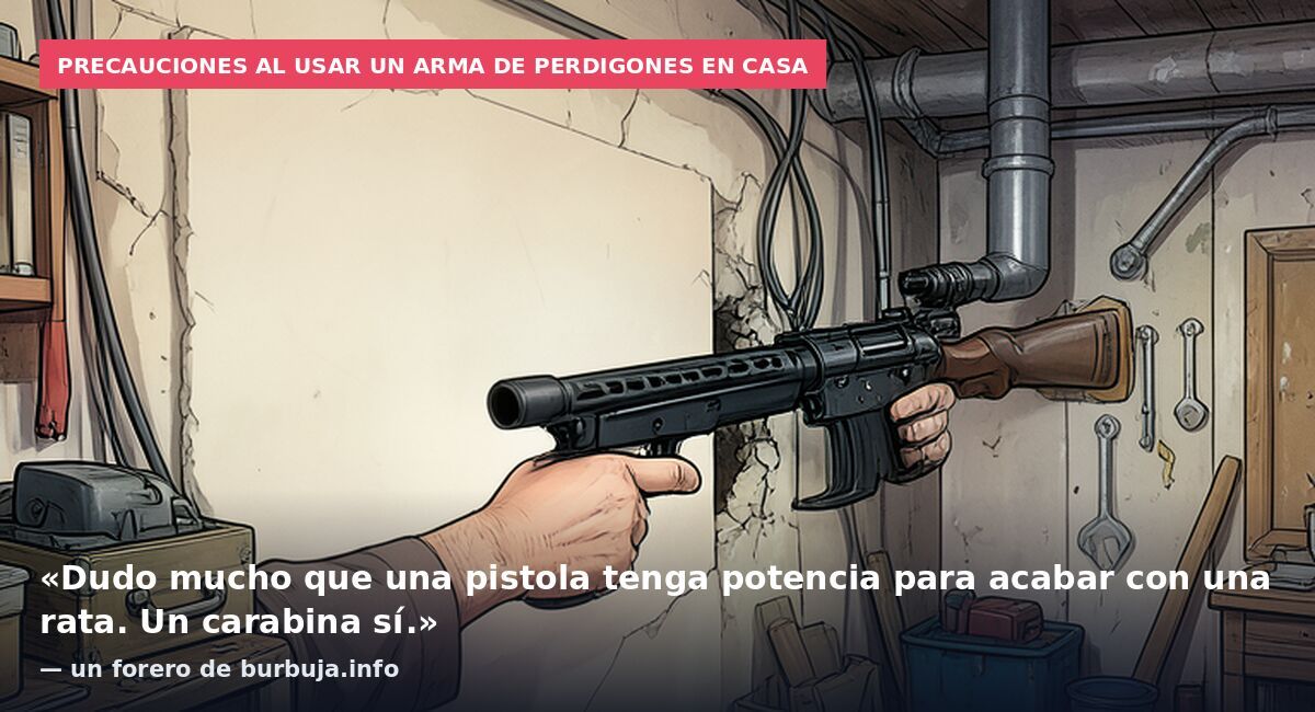Precauciones al usar un arma de perdigones en casa: «Dudo mucho que una pistola tenga potencia para acabar con una rata. Un carabina sí.» — un forero de burbuja.info