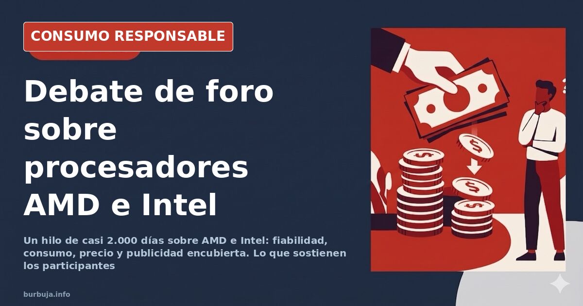 Comparativa de procesadores AMD Ryzen e Intel Core sobre una placa base, con gráficos de rendimiento y consumo en segundo pla
