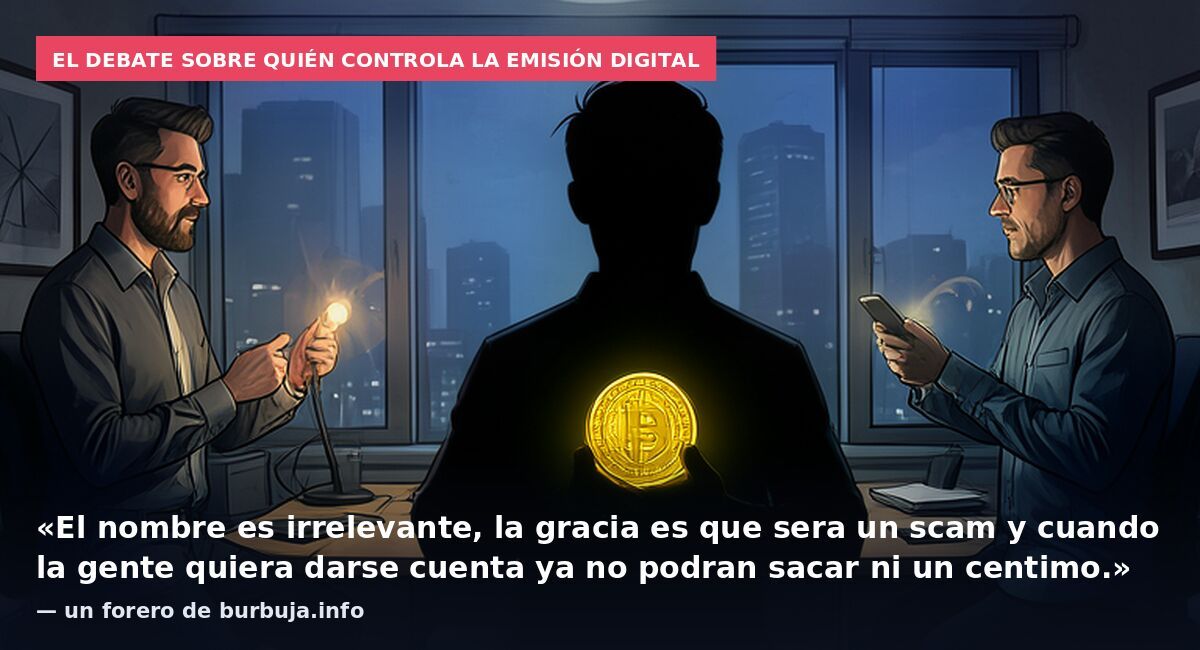 El debate sobre quién controla la emisión digital: «El nombre es irrelevante, la gracia es que sera un scam y cuando la gente quiera darse cuenta ya no podran sacar ni un centimo.» — un forero de burbuja.info