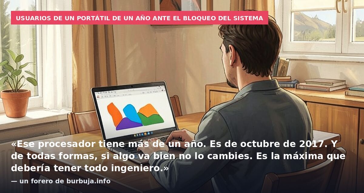 Usuarios de un portátil de un año ante el bloqueo del sistema: «Ese procesador tiene más de un año. Es de octubre de 2017. Y de todas formas, si algo va bien no lo cambies. Es la máxima que debería tener todo ingeniero.» — un forero de burbuja.info