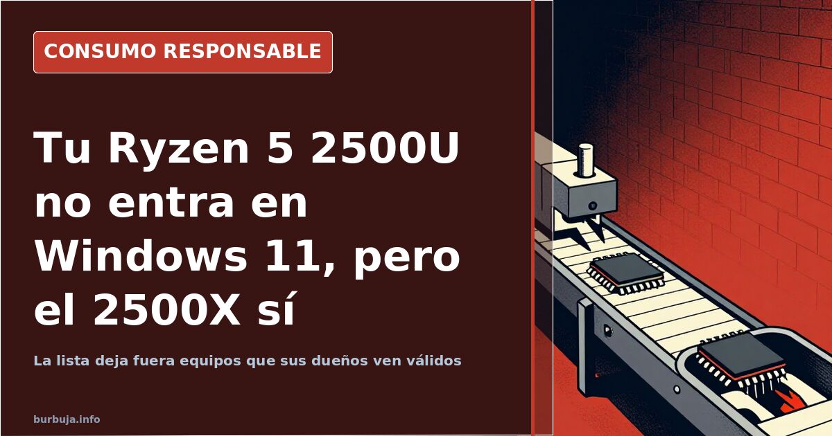 Portátil con procesador AMD Ryzen 5 2500U sobre una mesa mostrando una ventana de comprobación de compatibilidad de Windows 1