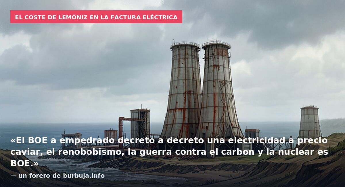 El coste de Lemóniz en la factura eléctrica: «El BOE a empedrado decreto a decreto una electricidad a precio caviar, el renobobismo, la guerra contra el carbon y la nuclear es BOE.» — un forero de burbuja.info