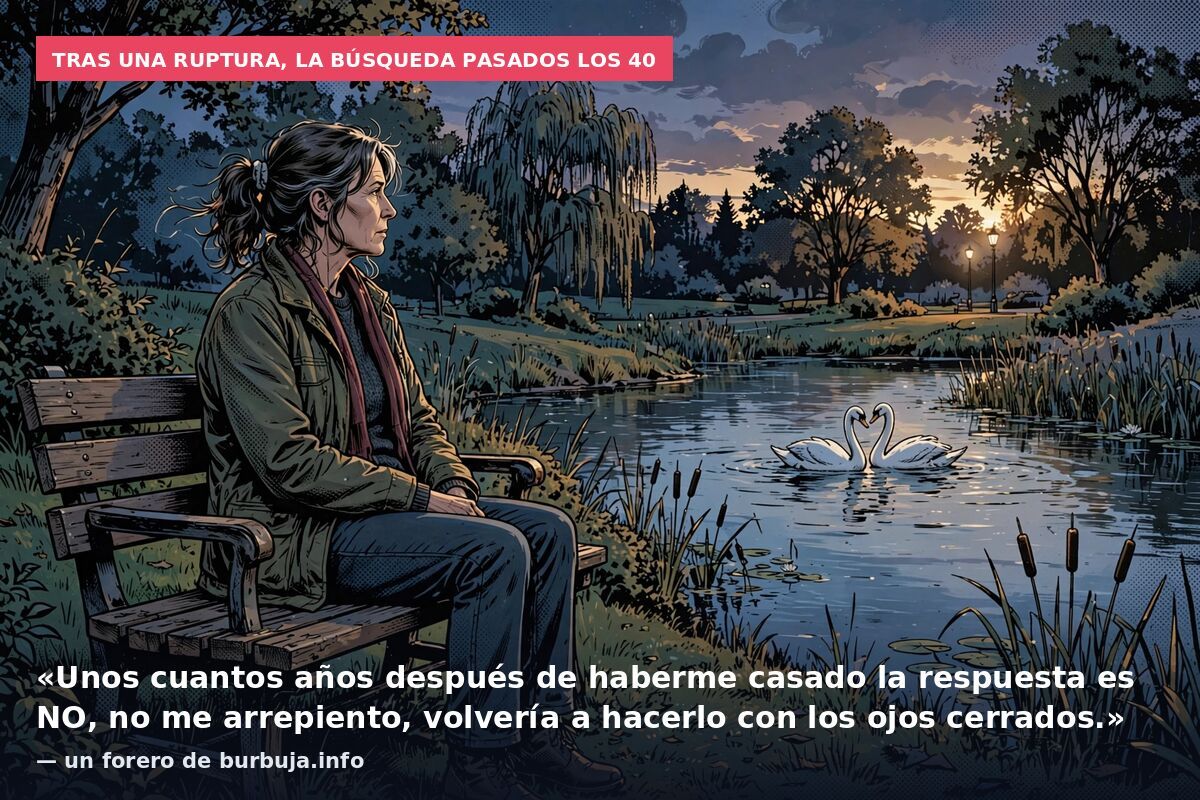 Tras una ruptura, la búsqueda pasados los 40: «Unos cuantos años después de haberme casado la respuesta es NO, no me arrepiento, volvería a hacerlo con los ojos cerrados.» — un forero de burbuja.info