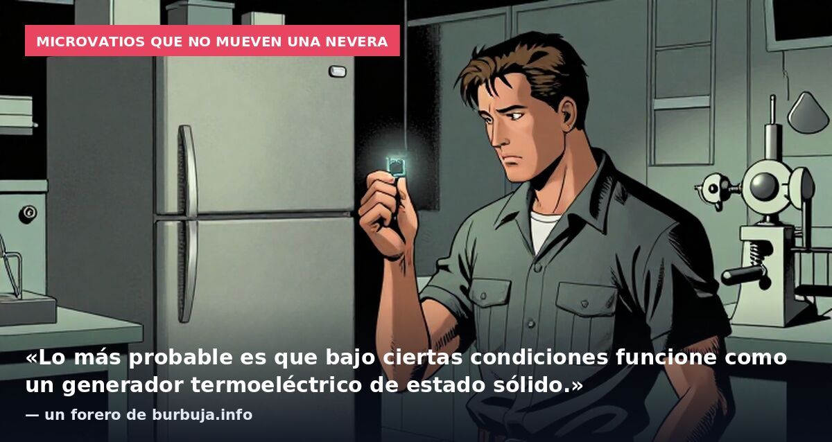 Microvatios que no mueven una nevera: «Lo más probable es que bajo ciertas condiciones funcione como un generador termoeléctrico de estado sólido.» — un forero de burbuja.info