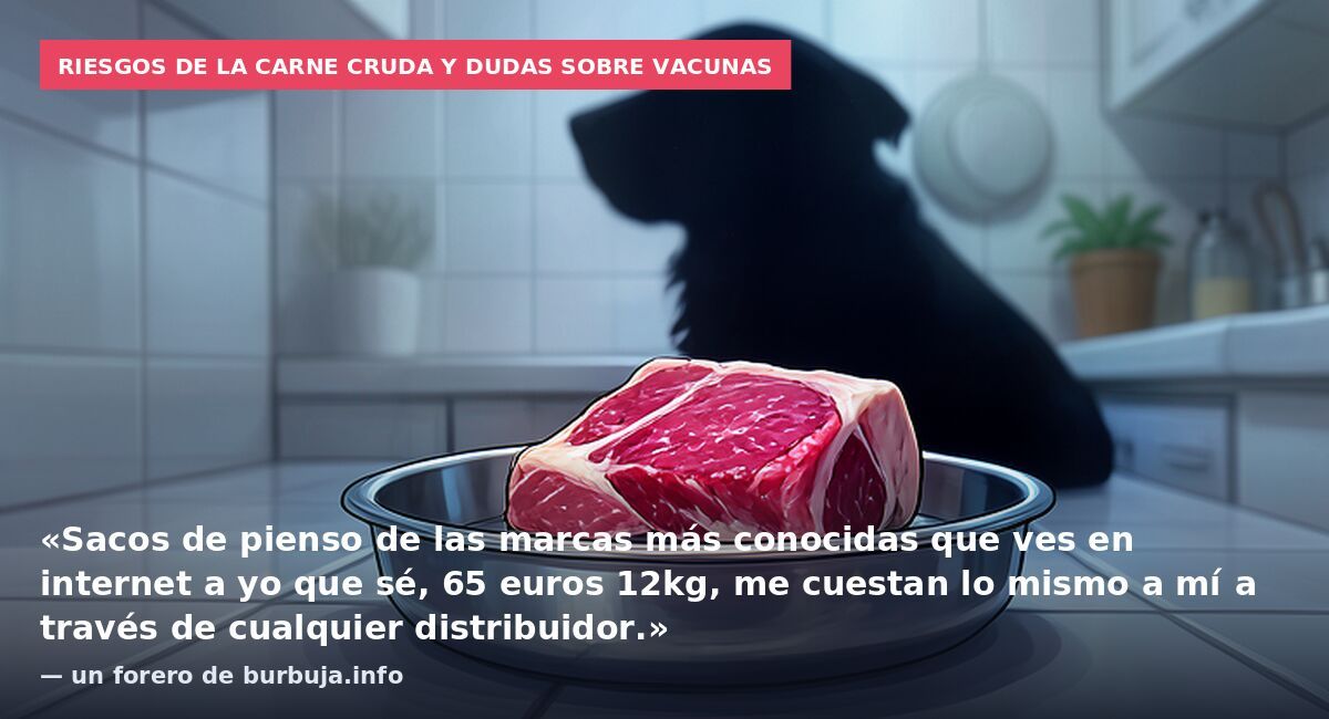 Riesgos de la carne cruda y dudas sobre vacunas: «Sacos de pienso de las marcas más conocidas que ves en internet a yo que sé, 65 euros 12kg, me cuestan lo mismo a mí a través de cualquier distribuidor.» — un forero de burbuja.info