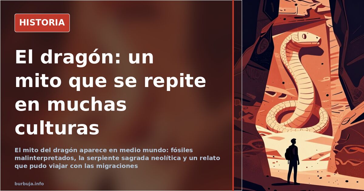 Ilustración de un dragón alado con grandes colmillos y aliento de fuego, símbolo repetido en culturas antiguas