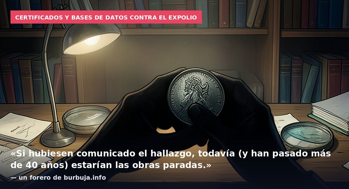 Certificados y bases de datos contra el expolio: «Si hubiesen comunicado el hallazgo, todavía (y han pasado más de 40 años) estarían las obras paradas.» — un forero de burbuja.info