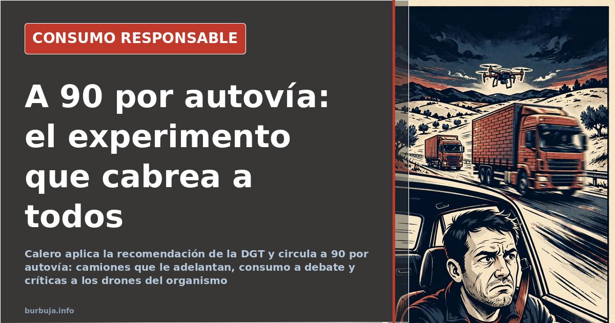 Turismo circulando a 90 kilómetros por hora por el carril derecho de una autovía mientras los camiones lo rebasan por la izqu