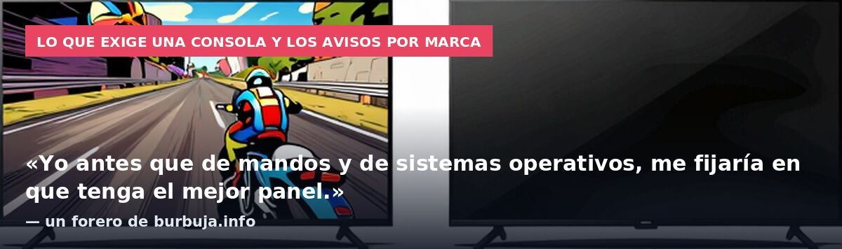Lo que exige una consola y los avisos por marca: «Yo antes que de mandos y de sistemas operativos, me fijaría en que tenga el mejor panel.» — un forero de burbuja.info