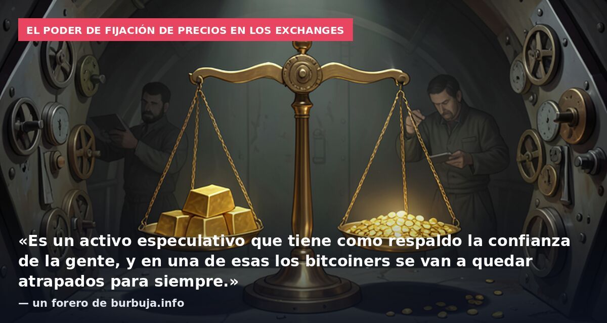 El poder de fijación de precios en los exchanges: «Es un activo especulativo que tiene como respaldo la confianza de la gente, y en una de esas los bitcoiners se van a quedar atrapados para siempre.» — un forero de burbuja.info