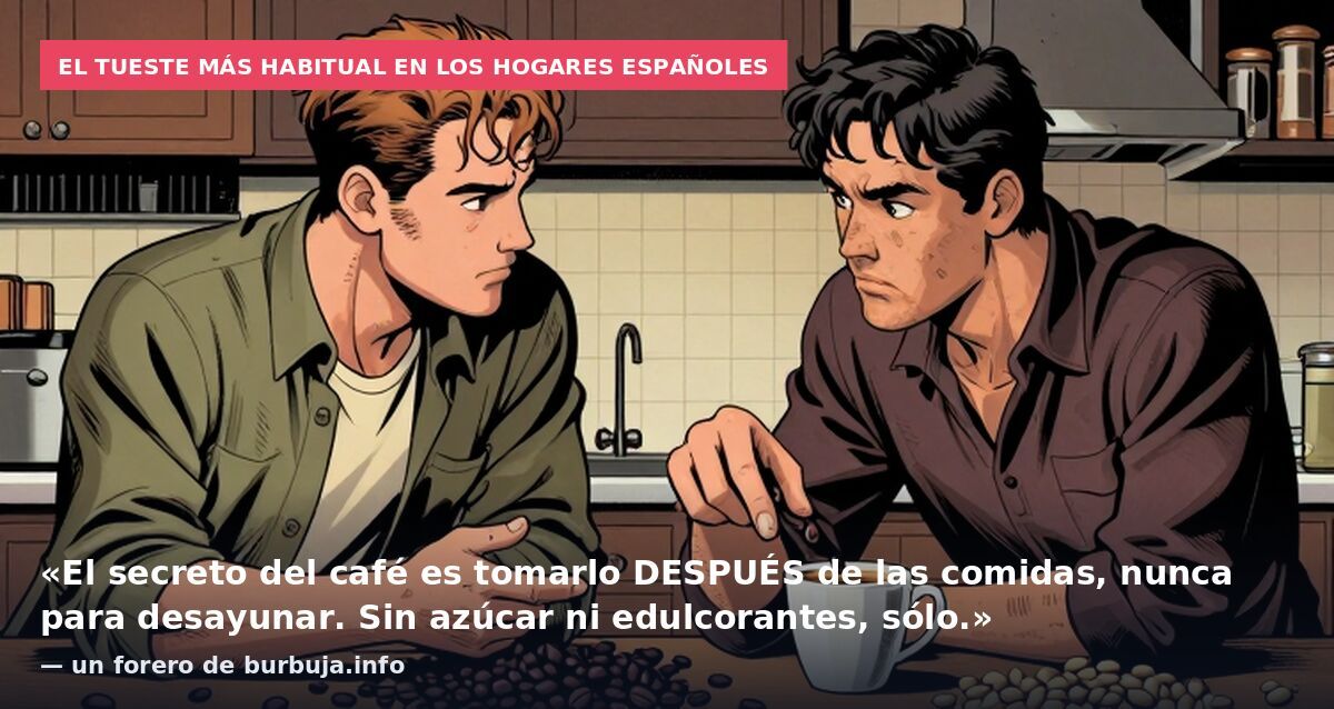 El tueste más habitual en los hogares españoles: «El secreto del café es tomarlo DESPUÉS de las comidas, nunca para desayunar. Sin azúcar ni edulcorantes, sólo.» — un forero de burbuja.info
