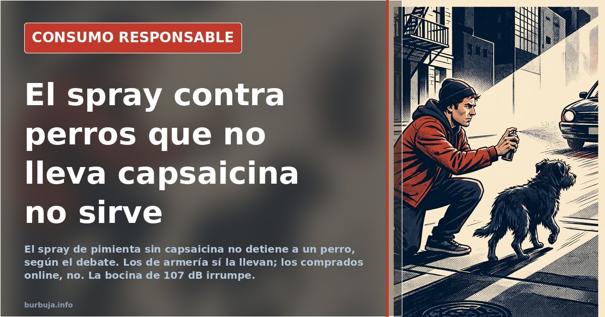 Bote de spray de pimienta de defensa personal junto a una linterna y una bocina de aire sobre una superficie