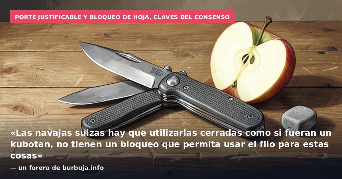 Porte justificable y bloqueo de hoja, claves del consenso: «Las navajas suizas hay que utilizarlas cerradas como si fueran un kubotan, no tienen un bloqueo que permita usar el filo para estas cosas» — un forero de burbuja.info
