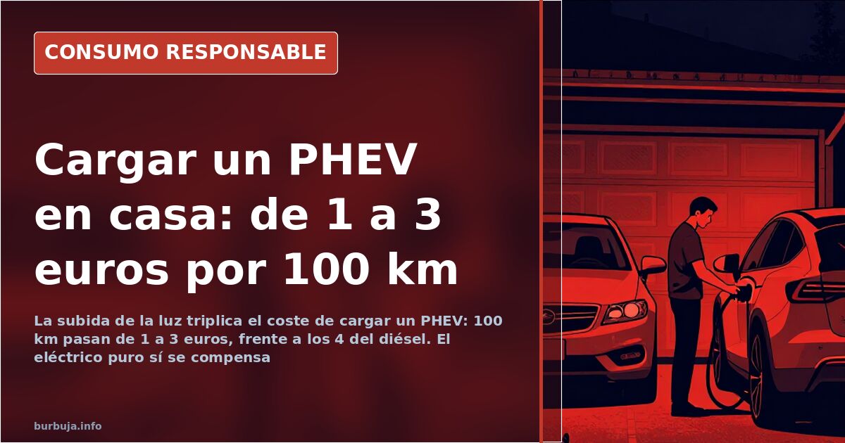 Coche híbrido enchufable conectado a un punto de carga doméstico durante la noche
