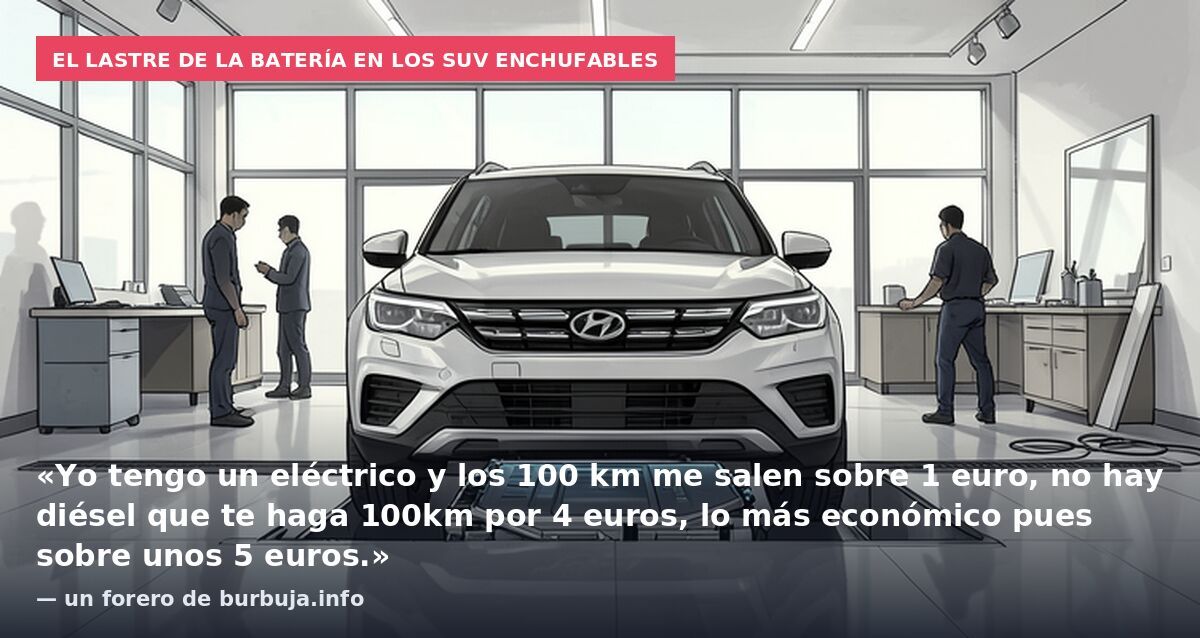 El lastre de la batería en los SUV enchufables: «Yo tengo un eléctrico y los 100 km me salen sobre 1 euro, no hay diésel que te haga 100km por 4 euros, lo más económico pues sobre unos 5 euros.» — un forero de burbuja.info