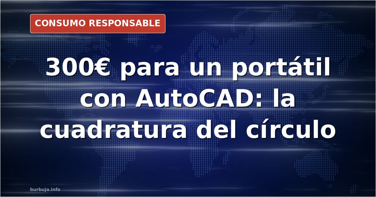 Portátil económico sobre una mesa de estudio con planos de AutoCAD abiertos en la pantalla
