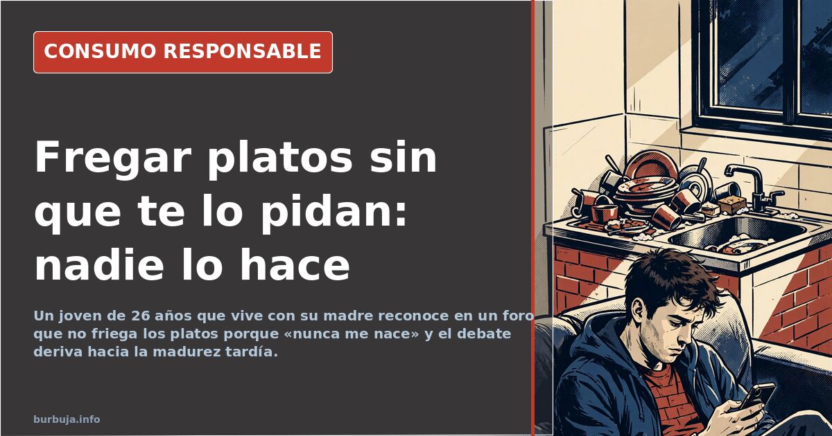 Platos sucios apilados en el fregadero de una cocina doméstica, imagen que ilustra el debate sobre las tareas del hogar