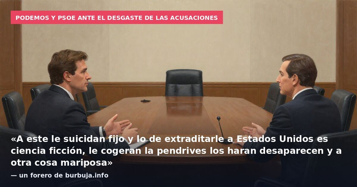 Podemos y PSOE ante el desgaste de las acusaciones: «A este le suicidan fijo y lo de extraditarle a Estados Unidos es ciencia ficción, le cogeran la pendrives los haran desaparecen y a otra cosa mariposa» — un forero de burbuja.info