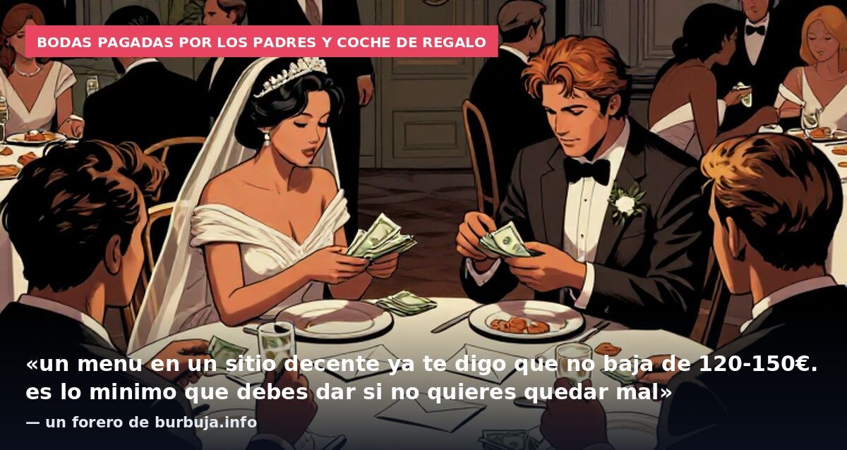 Bodas pagadas por los padres y coche de regalo: «un menu en un sitio decente ya te digo que no baja de 120-150€. es lo minimo que debes dar si no quieres quedar mal» — un forero de burbuja.info