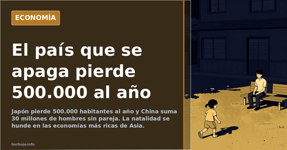 Ilustración editorial de una pirámide de población invertida sobre un mapa de Asia, con Japón y China en el punto de mira
