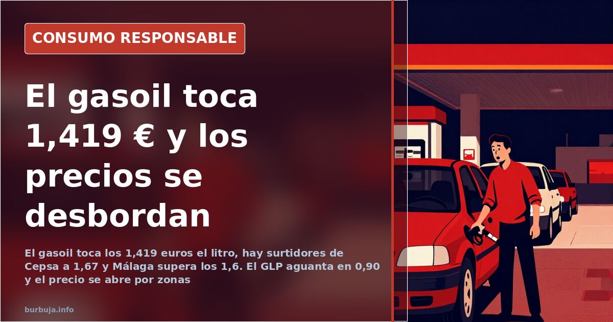 Surtidor de gasóleo con el precio por litro en el panel de una estación de servicio