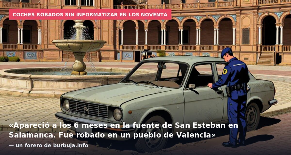 Coches robados sin informatizar en los noventa: «Apareció a los 6 meses en la fuente de San Esteban en Salamanca. Fue robado en un pueblo de Valencia» — un forero de burbuja.info