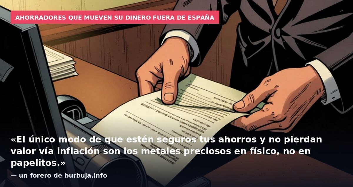 Ahorradores que mueven su dinero fuera de España: «El único modo de que estén seguros tus ahorros y no pierdan valor vía inflación son los metales preciosos en físico, no en papelitos.» — un forero de burbuja.info