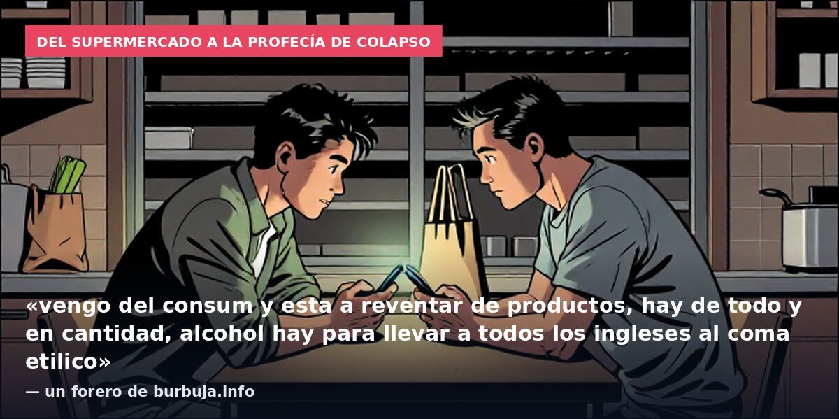 Del supermercado a la profecía de colapso: «vengo del consum y esta a reventar de productos, hay de todo y en cantidad, alcohol hay para llevar a todos los ingleses al coma etilico» — un forero de burbuja.info