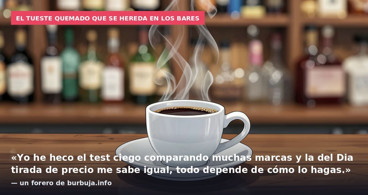 El tueste quemado que se hereda en los bares: «Yo he heco el test ciego comparando muchas marcas y la del Dia tirada de precio me sabe igual, todo depende de cómo lo hagas.» — un forero de burbuja.info