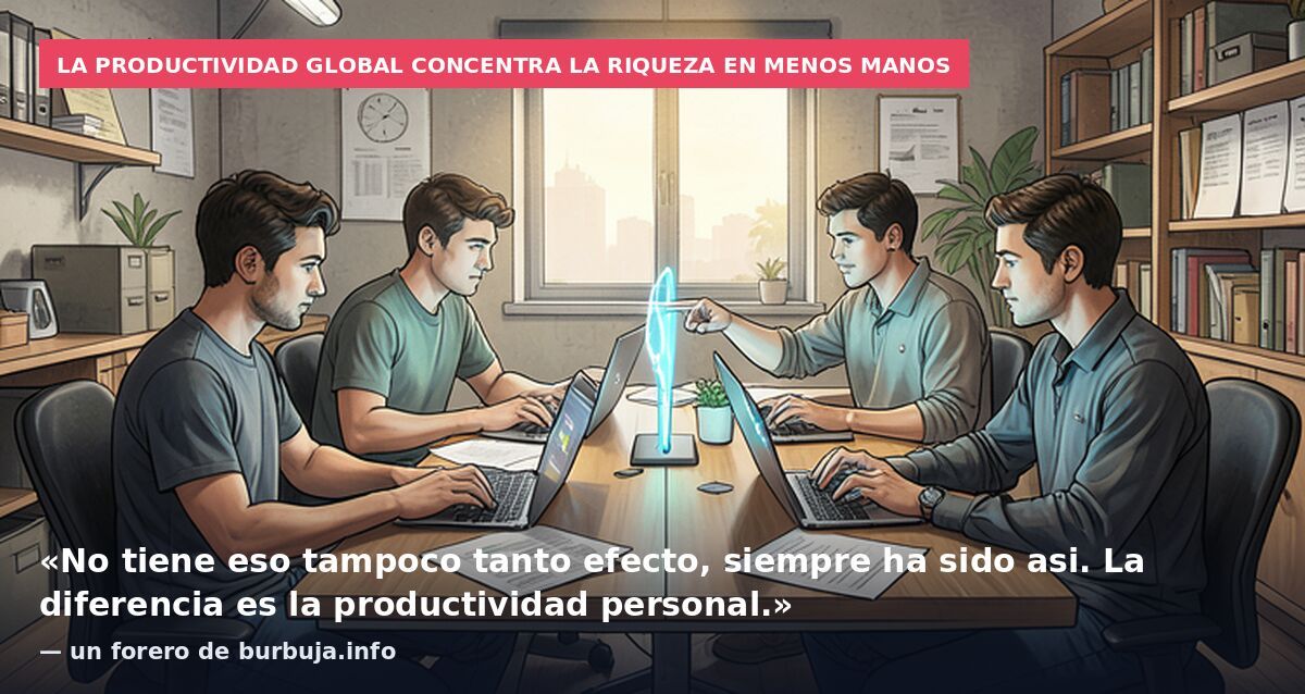 La productividad global concentra la riqueza en menos manos: «No tiene eso tampoco tanto efecto, siempre ha sido asi. La diferencia es la productividad personal.» — un forero de burbuja.info