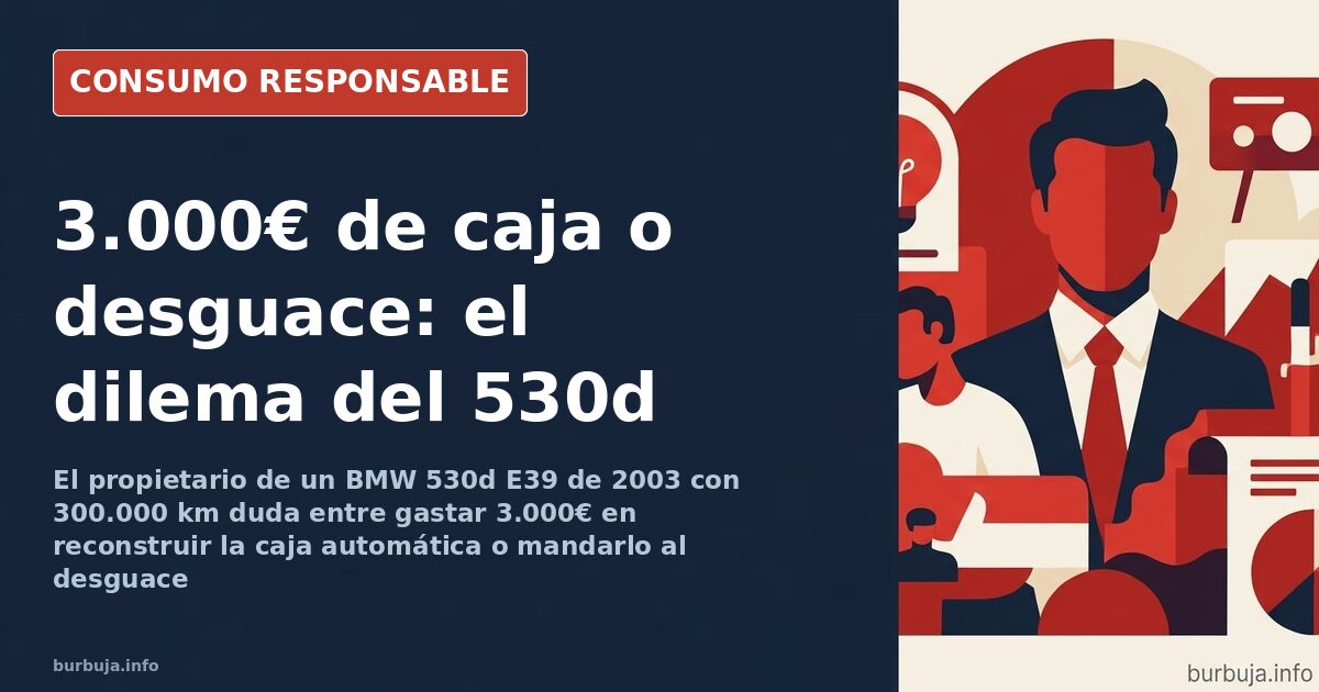 Berlinas BMW E39 530d aparcadas con la caja automática averiada y presupuesto de reparación sobre la mesa