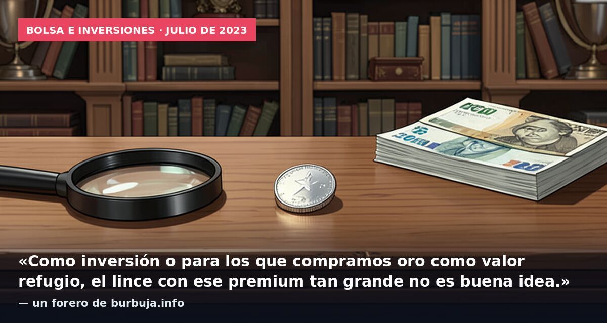 Bolsa e inversiones · julio de 2023: «Como inversión o para los que compramos oro como valor refugio, el lince con ese premium tan grande no es buena idea.» — un forero de burbuja.info