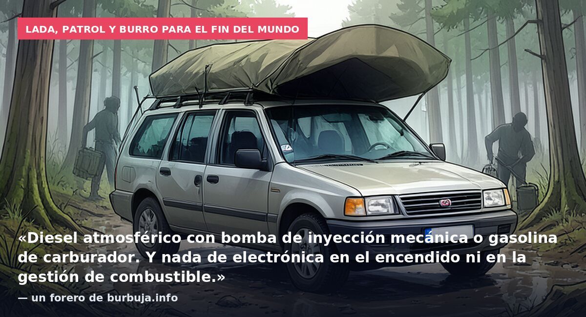 Lada, Patrol y burro para el fin del mundo: «Diesel atmosférico con bomba de inyección mecánica o gasolina de carburador. Y nada de electrónica en el encendido ni en la gestión de combustible.» — un forero de burbuja.info