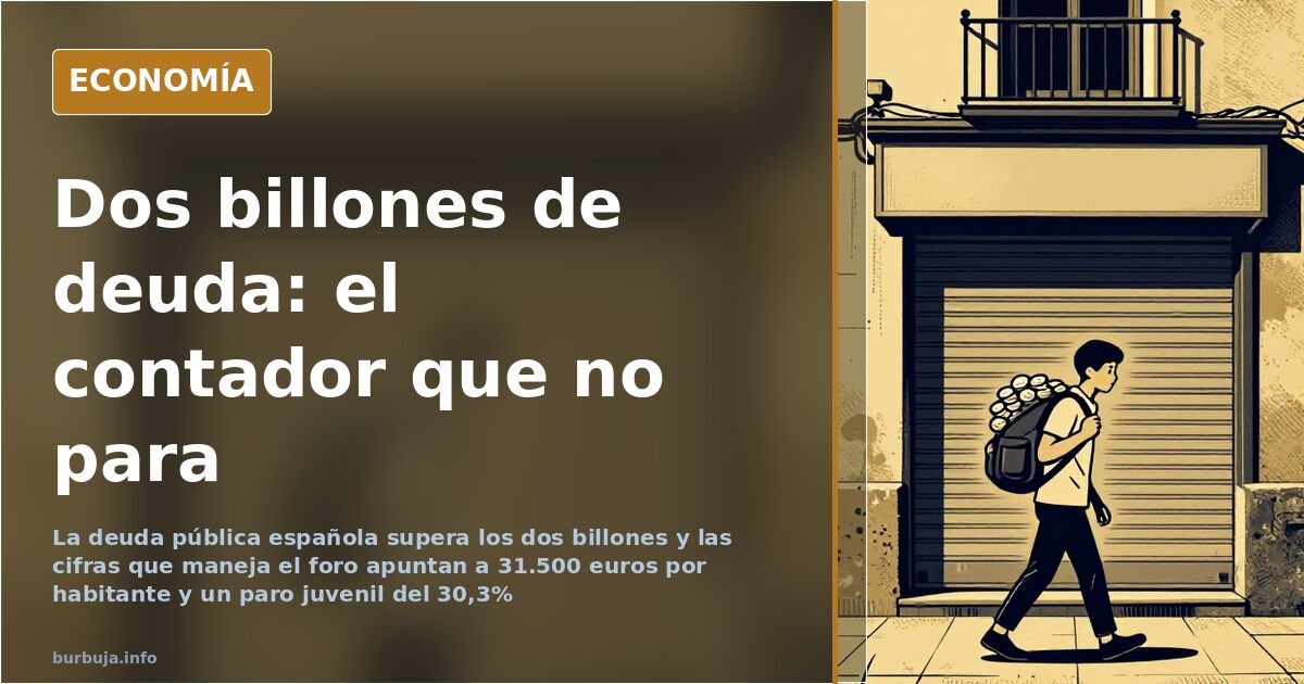 Contador de la deuda pública española superando los dos billones de euros con la cifra por habitante al fondo