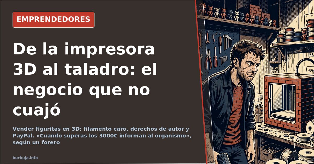Impresora 3D de filamento imprimiendo una figura de plástico sobre la bandeja, junto a una bobina de filamento