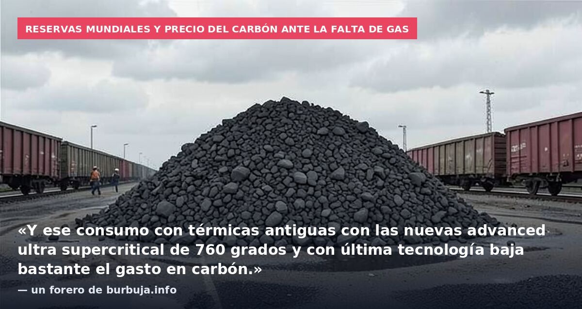 Reservas mundiales y precio del carbón ante la falta de gas: «Y ese consumo con térmicas antiguas con las nuevas advanced ultra supercritical de 760 grados y con última tecnología baja bastante el gasto en carbón.» — un forero de burbuja.info