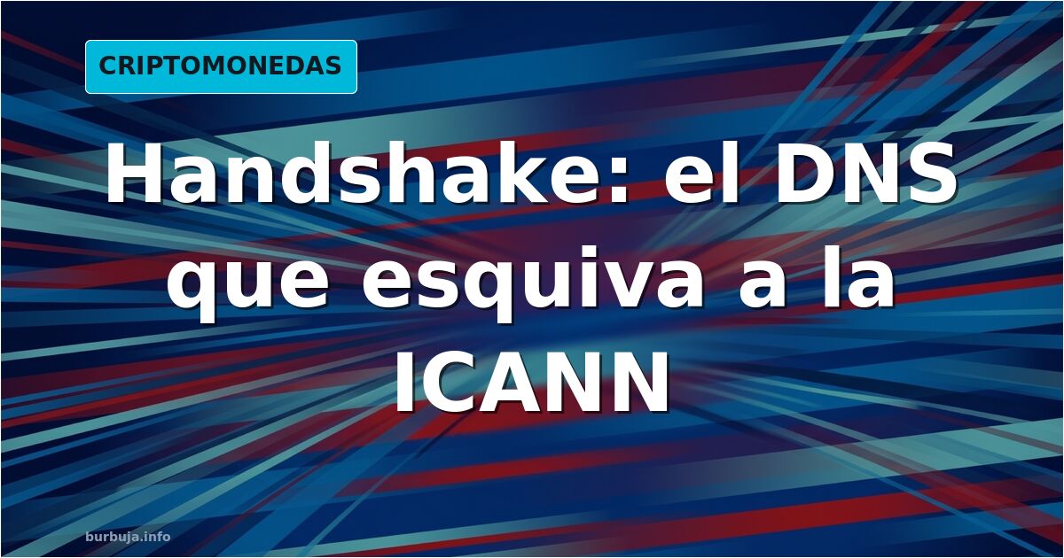 Ilustración digital de nodos de blockchain y circuitos en cian y violeta representando la red DNS descentralizada de Handshak