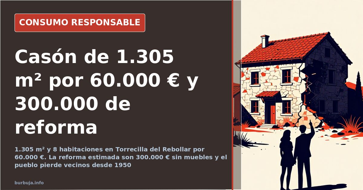 Fachada de un casón de pueblo de 1.305 metros cuadrados en venta en Torrecilla del Rebollar, Teruel