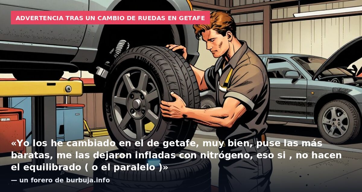 Advertencia tras un cambio de ruedas en Getafe: «Yo los he cambiado en el de getafe, muy bien, puse las más baratas, me las dejaron infladas con nitrógeno, eso si , no hacen el equilibrado ( o el paralelo )» — un forero de burbuja.info