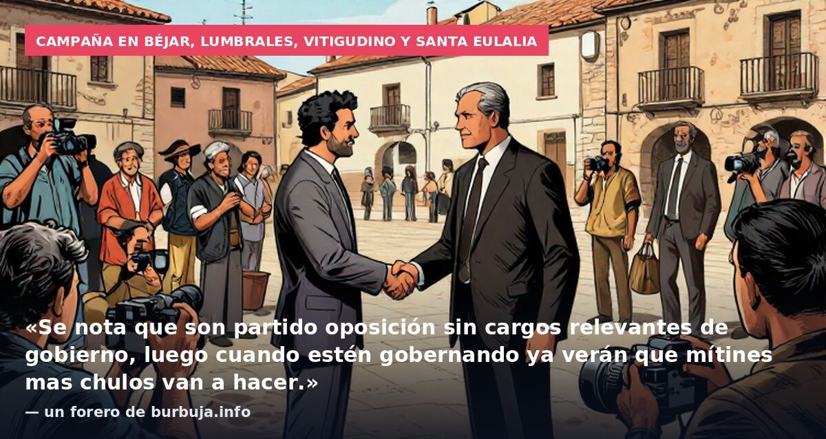 Campaña en Béjar, Lumbrales, Vitigudino y Santa Eulalia: «Se nota que son partido oposición sin cargos relevantes de gobierno, luego cuando estén gobernando ya verán que mítines mas chulos van a hacer.» — un forero de burbuja.info