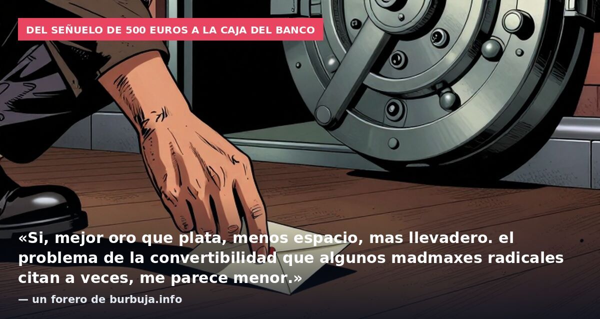 Del señuelo de 500 euros a la caja del banco: «Si, mejor oro que plata, menos espacio, mas llevadero. el problema de la convertibilidad que algunos madmaxes radicales citan a veces, me parece menor.» — un forero de burbuja.info