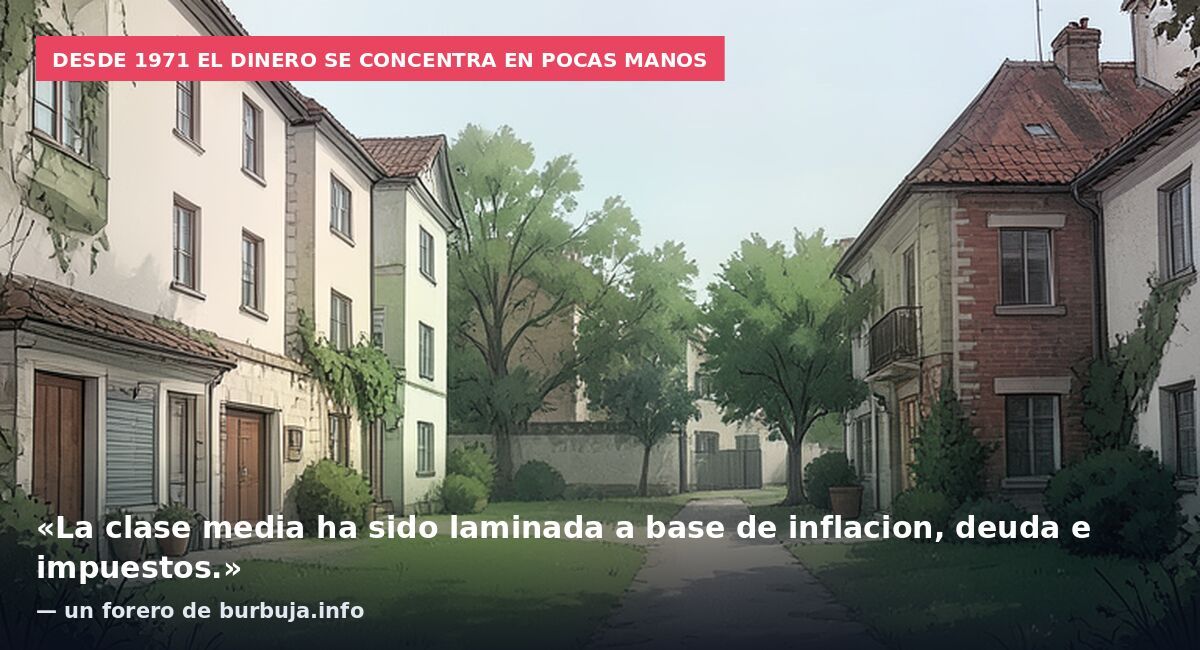 Desde 1971 el dinero se concentra en pocas manos: «La clase media ha sido laminada a base de inflacion, deuda e impuestos.» — un forero de burbuja.info