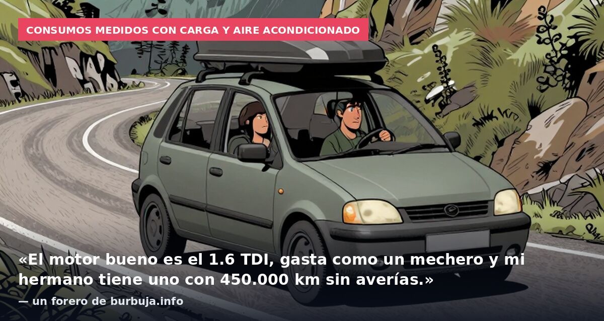 Consumos medidos con carga y aire acondicionado: «El motor bueno es el 1.6 TDI, gasta como un mechero y mi hermano tiene uno con 450.000 km sin averías.» — un forero de burbuja.info