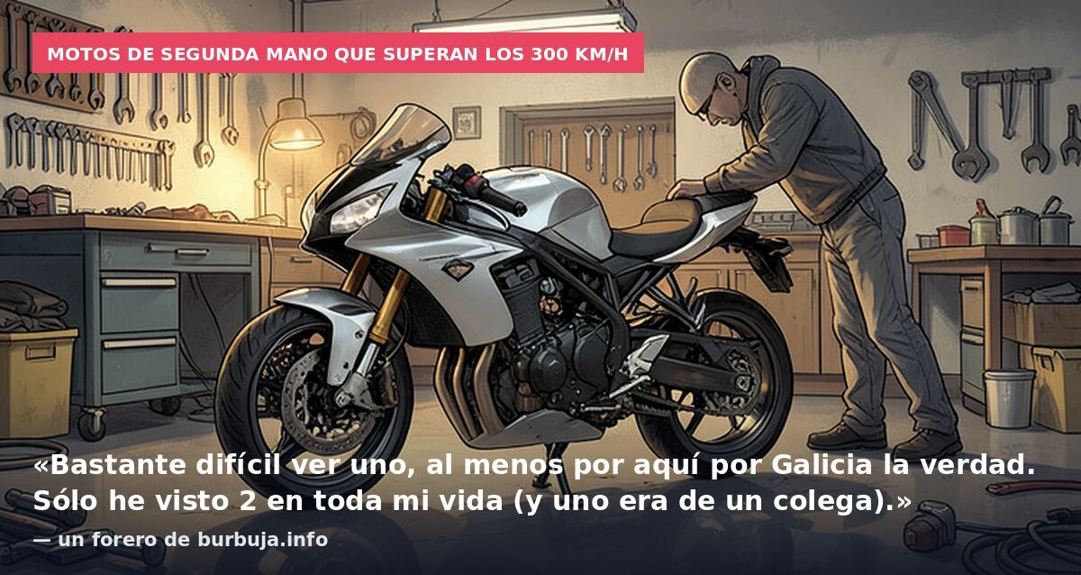 Motos de segunda mano que superan los 300 km/h: «Bastante difícil ver uno, al menos por aquí por Galicia la verdad. Sólo he visto 2 en toda mi vida (y uno era de un colega).» — un forero de burbuja.info