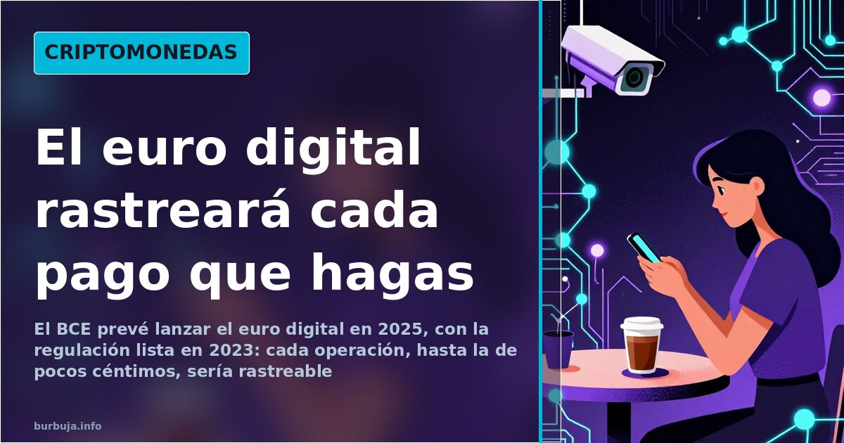 Ilustración de nodos de blockchain y circuitos en neón sobre fondo oscuro que representa el euro digital y el control de cada