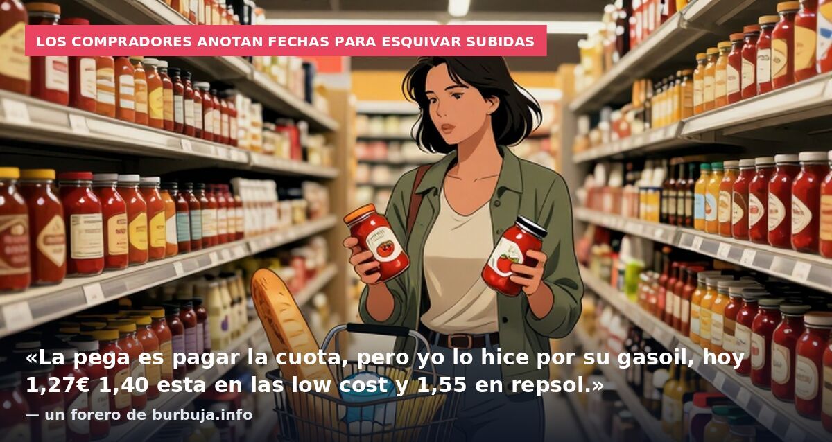 Los compradores anotan fechas para esquivar subidas: «La pega es pagar la cuota, pero yo lo hice por su gasoil, hoy 1,27€ 1,40 esta en las low cost y 1,55 en repsol.» — un forero de burbuja.info