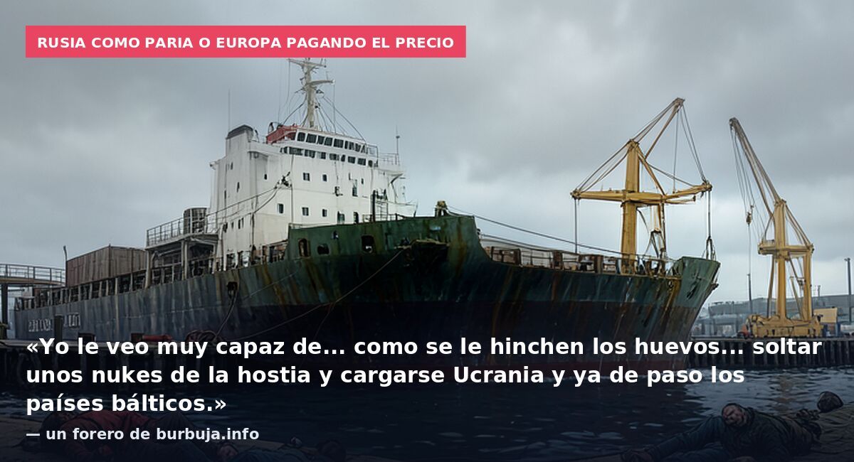 Rusia como paria o Europa pagando el precio: «Yo le veo muy capaz de... como se le hinchen los huevos... soltar unos nukes de la hostia y cargarse Ucrania y ya de paso los países bálticos.» — un forero de burbuja.info