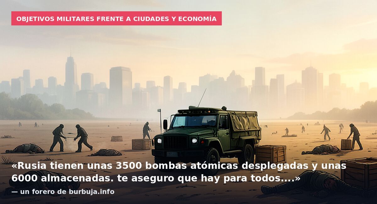 Objetivos militares frente a ciudades y economía: «Rusia tienen unas 3500 bombas atómicas desplegadas y unas 6000 almacenadas. te aseguro que hay para todos....» — un forero de burbuja.info