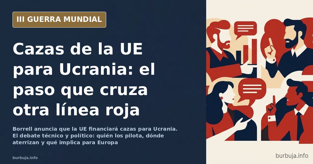 Ilustración documental de cazas de combate sobre un mapa de Europa del Este con columnas de humo en el horizonte